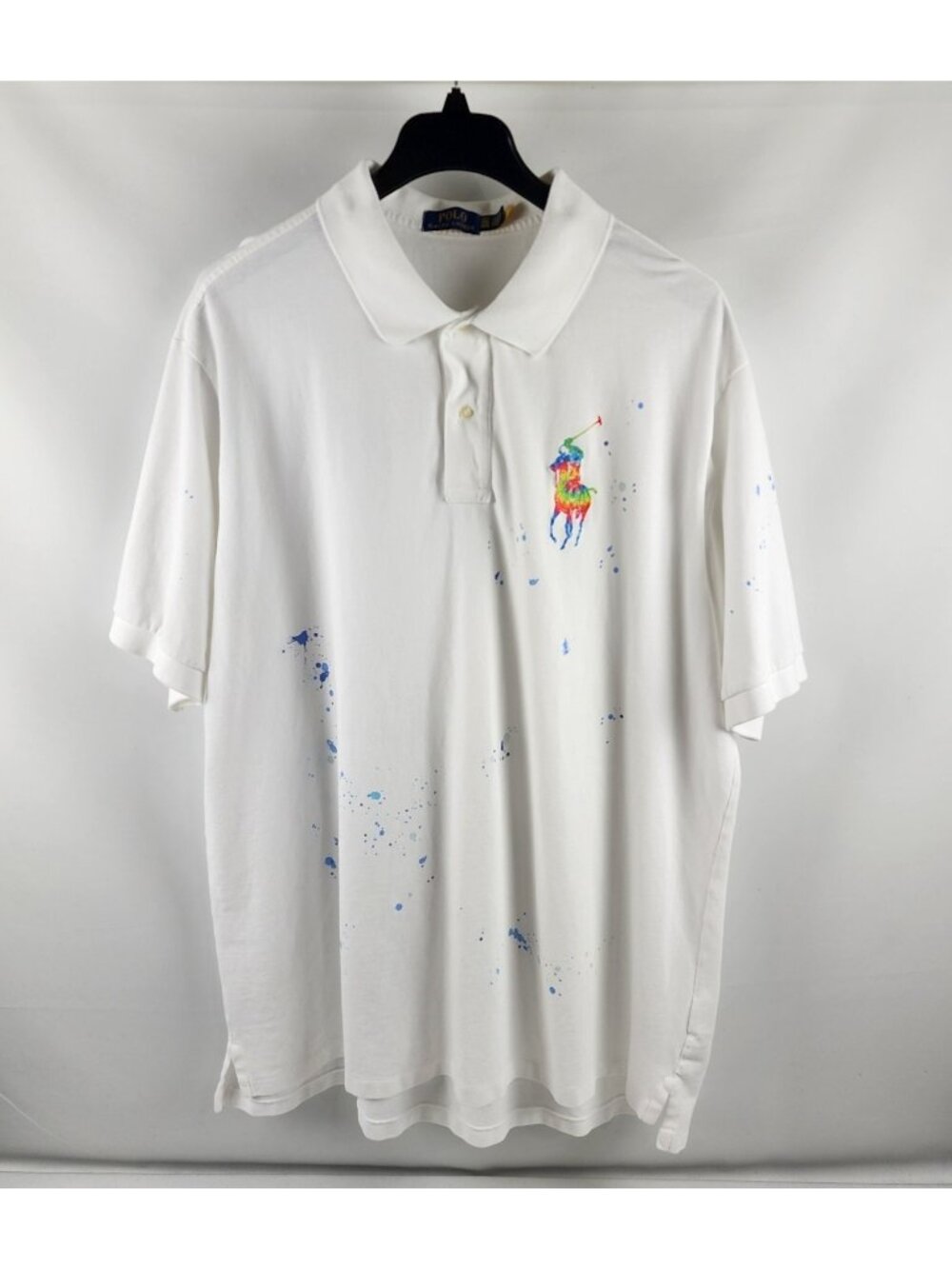 Polo Ralph Lauren Shirt Mens 3XLT White Mesh Big Pony Tie Dye Rainbow Logo